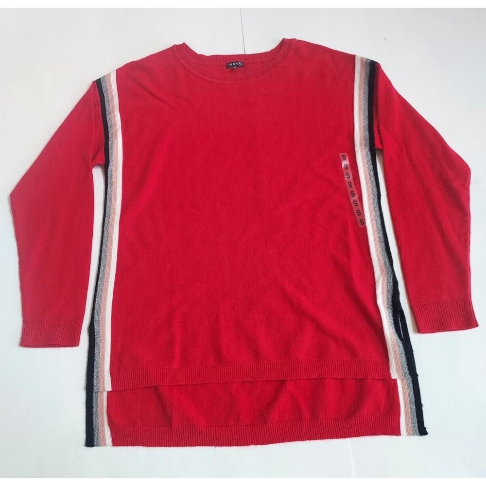 NWT Ladies Hanna Red LS Sweater W/Metallic Side Stripes Size Small